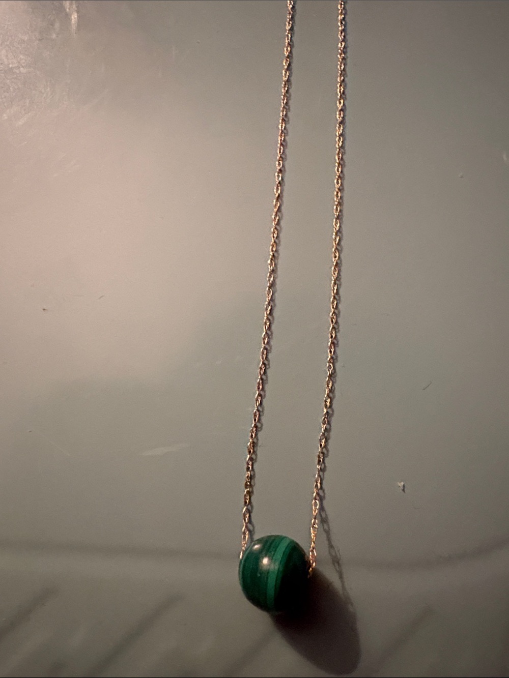 14k Gold Necklace with Green Stone Pendant